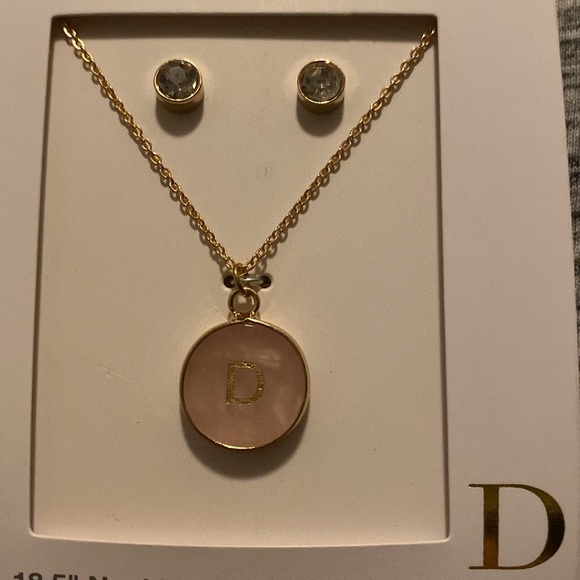 Genuine Rose Quartz with “D” Initial Disk Necklace and Earring Set 18.5” - Picture 5 of 12